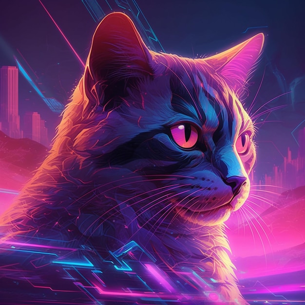 gatto futuristico in stile vaporwave