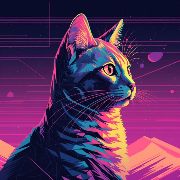 gatto futuristico in stile vaporwave