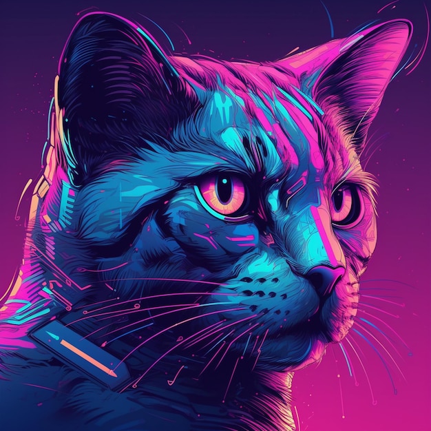 gatto futuristico in stile vaporwave