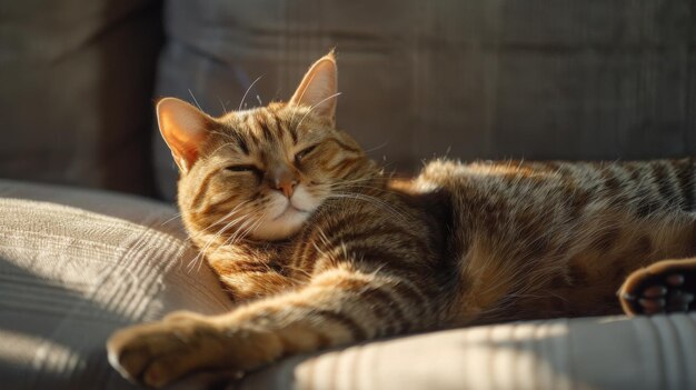 gatto grasso marrone sul divano