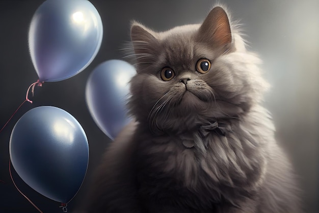 Gatto Husky con baloons