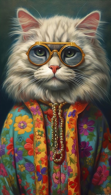 gatto in abiti hippie