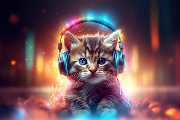 Gatto in cuffie equalizzatore musicale