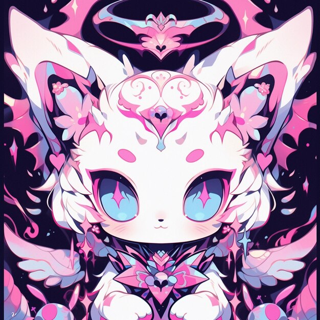 Gatto in stile anime con occhi rosa e blu e collare rosa ai generativo
