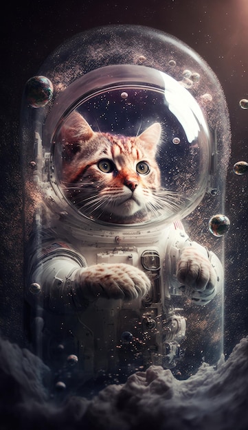 Gatto in un casco spaziale