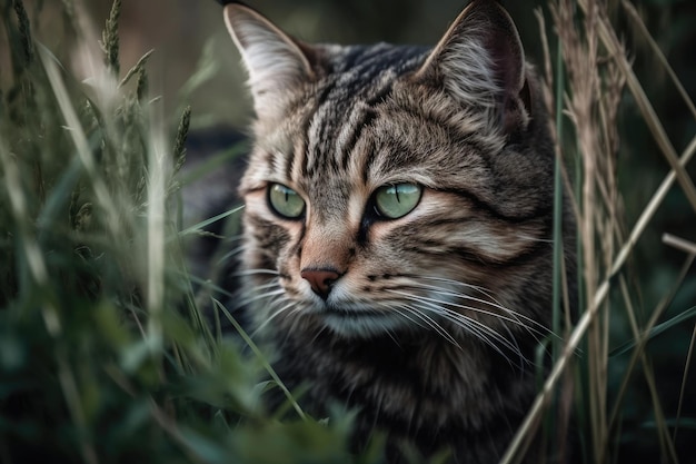 Gatto nell'erba che si nasconde