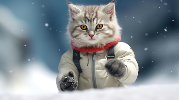 gatto nella neve HD 8K carta da parati Immagine fotografica Generativa Ai