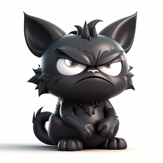 Gatto nero arrabbiato gothic gatto nero divertente cartoon 3d illustrazione su sfondo bianco avatar