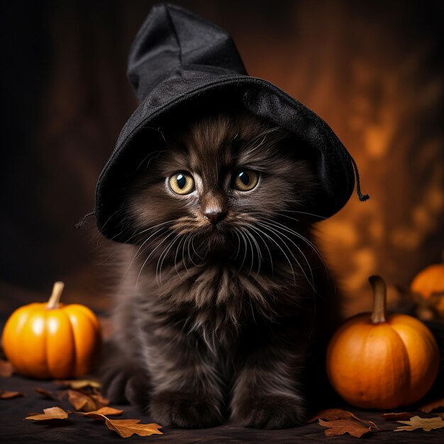 Gatto nero con zucche Illustrazione di Halloween