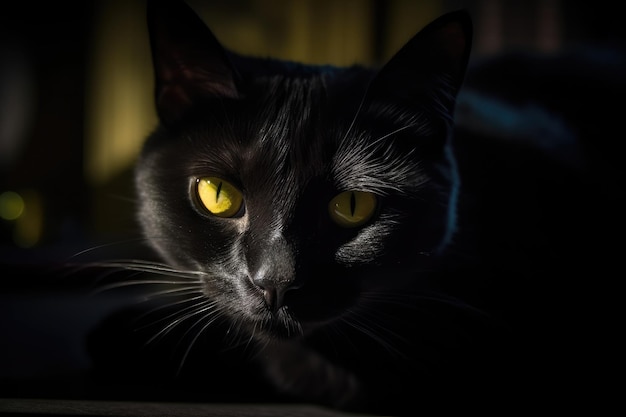 Gatto nero sotto luci fluorescenti IA generativa misteriosa e accattivante