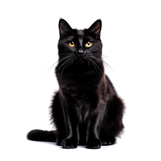 gatto nero su uno sfondo bianco isolato