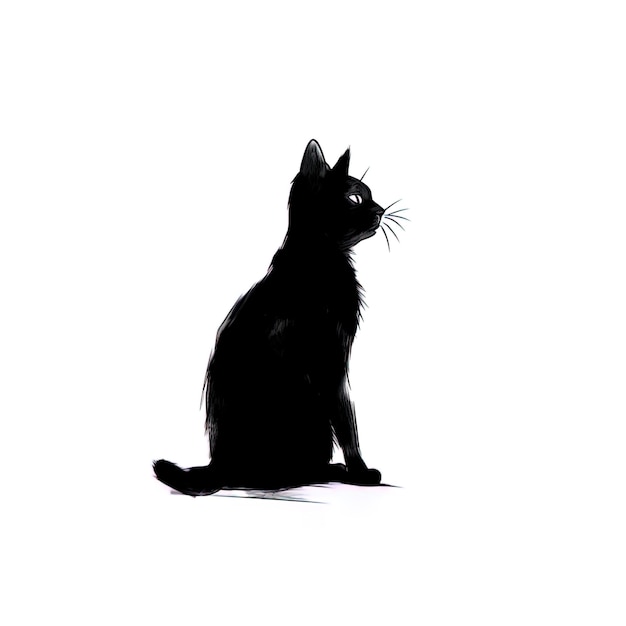 gatto nero su uno sfondo bianco isolato