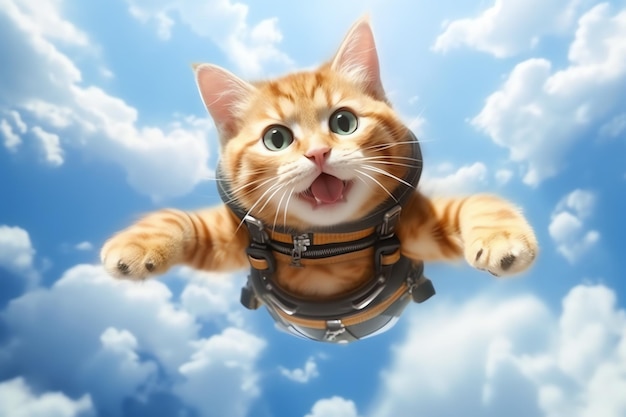 Gatto paracadutista nel cielo AI generativo