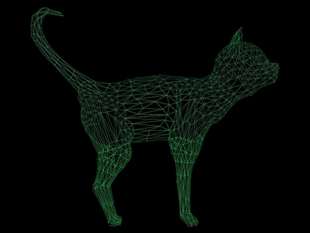 Gatto poligonale wireframe rendering 3d isolato su nero