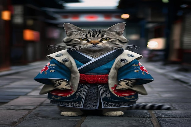 Gatto samurai Un felino in abiti tradizionali giapponesi