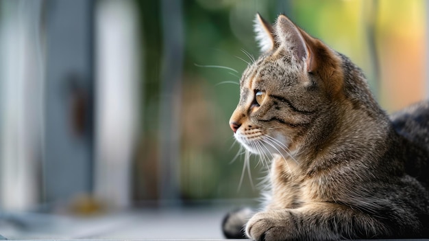 Gatto seduto a terra che guarda lontano