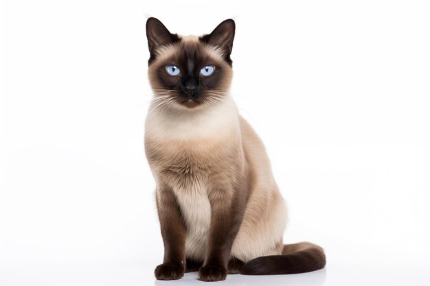 Gatto siamese su sfondo bianco da Generative AI