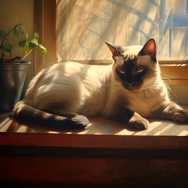 Gatto siamese sul tavolo al sole