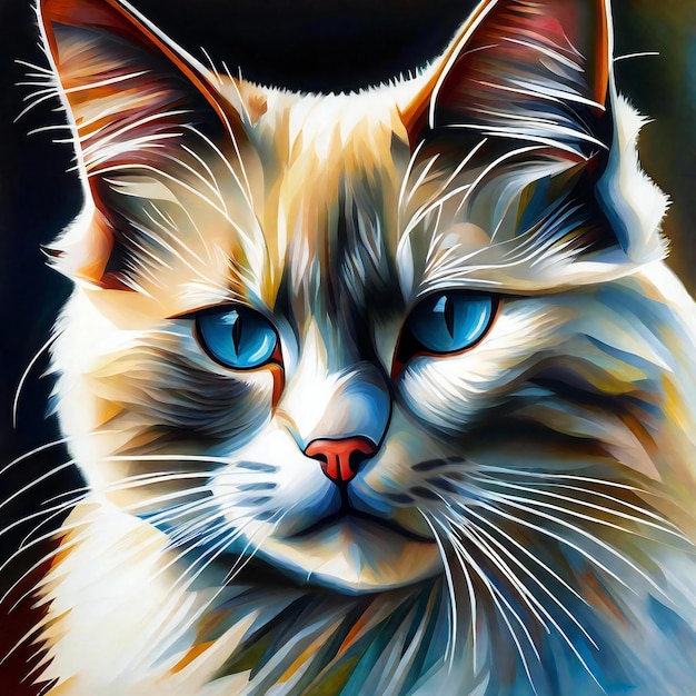 Gatto siberiano con gli occhi blu Pittura digitale su tela