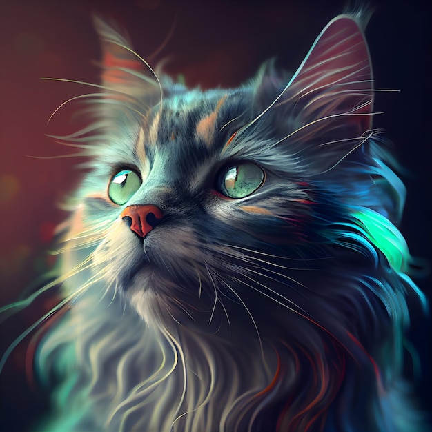 Gatto siberiano con occhi verdi e occhi azzurri Pittura digitale