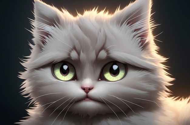 Gatto soffice con grandi occhi carini Gatto affascinante con pelliccia arruffata IA generativa