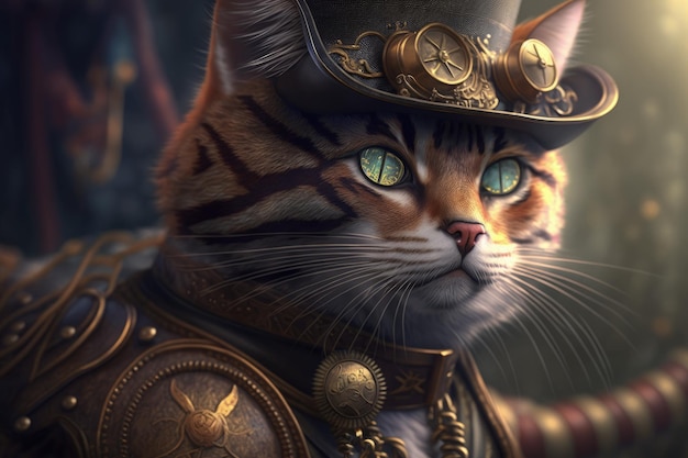 Gatto Steampunk con cappello AI