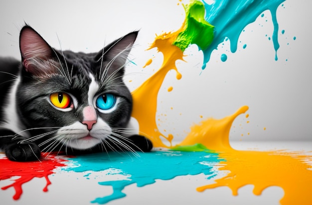 Gatto su sfondo multicolore colorato IA generativa