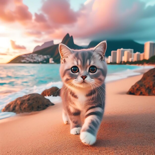 gatto sulla spiaggia