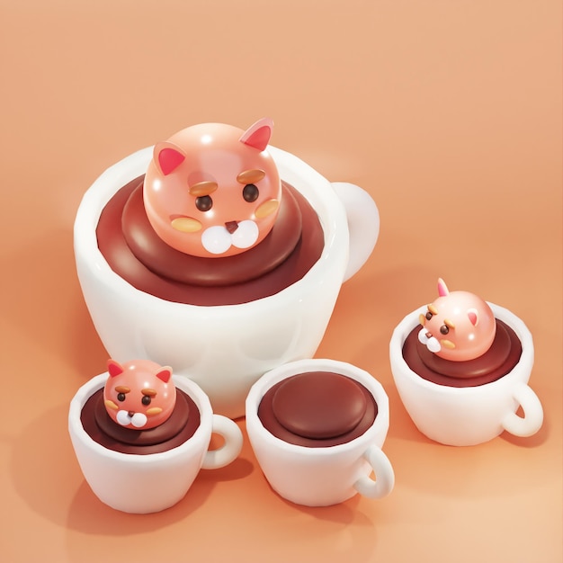 gatto sulla tazza di caffè design design minimal 3d gattino