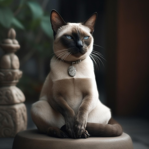 Gatto Suphalak che medita in un angolo tranquillo