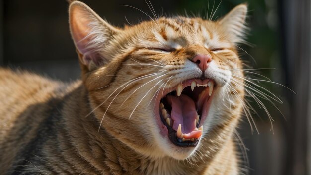 Gatto tabby arancione in uno sbadigliamento gioioso