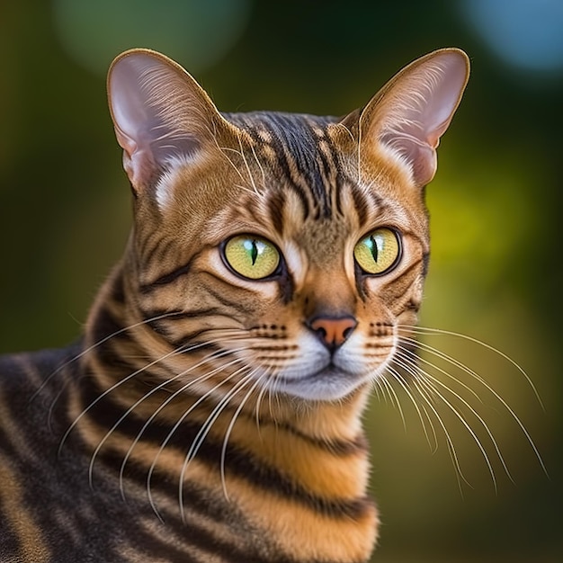 Gatto toyger realistico su incantevole sfondo naturale all'aperto