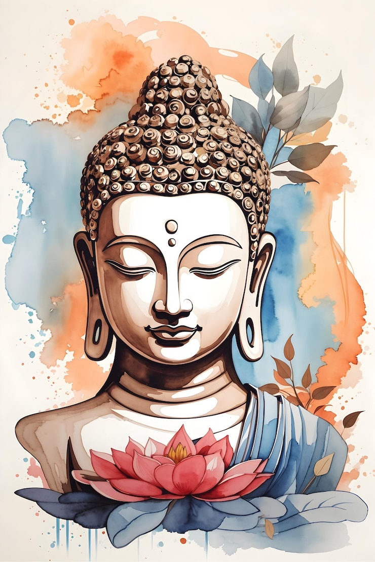 Gautama buddha meditating by watercolor painting artwork wallpaper