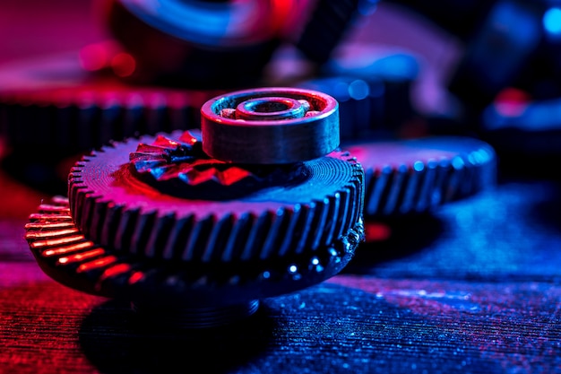 Gears. Parte della macchina. Colore al neon.