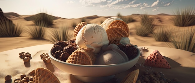 Gelati e un paesaggio desertico creano una visuale bella e deliziosa