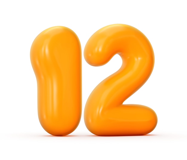 Gelatina arancione lucida numero 12 o dodici isolati su sfondo bianco Illustrazione 3d