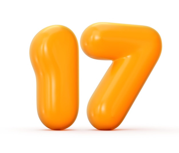 Gelatina arancione lucida numero 17 o diciassette isolati su sfondo bianco Illustrazione 3d