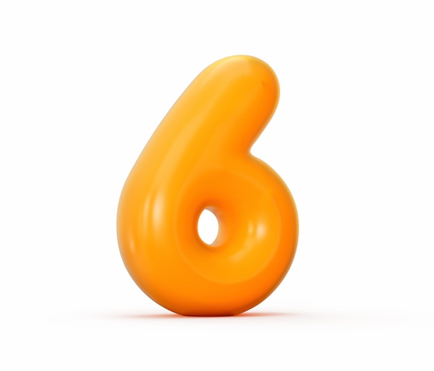 Gelatina arancione lucida numero sei o 6 isolati su sfondo bianco Illustrazione 3d
