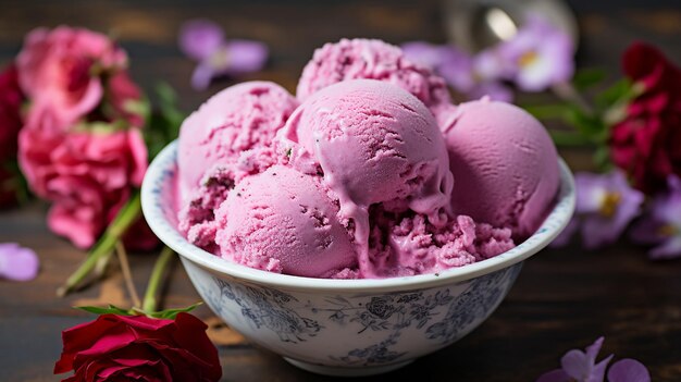 gelato a rosa di lamponi in un romantico fiore parigino
