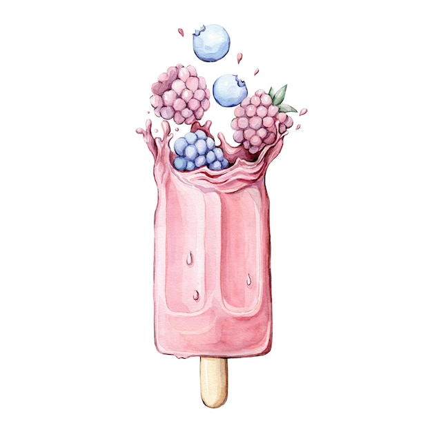 Gelato acquerello con frutti di bosco