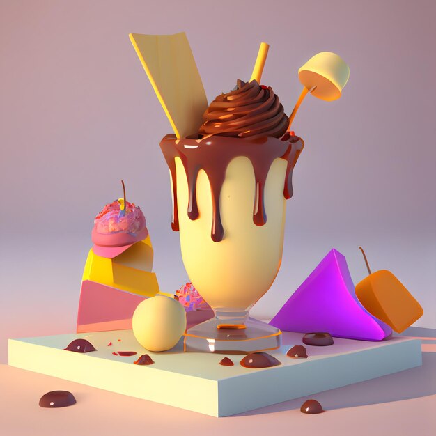 Gelato al cioccolato con caramelle rendering 3d Disegno digitale al computer