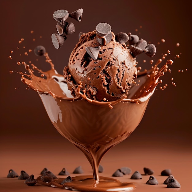 Gelato al cioccolato con splash e gocce di cioccolata