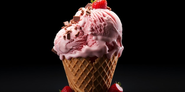 Gelato al cioccolato gelato alla fragola pallina di gelato alla vaniglia con cono isola AI generativa