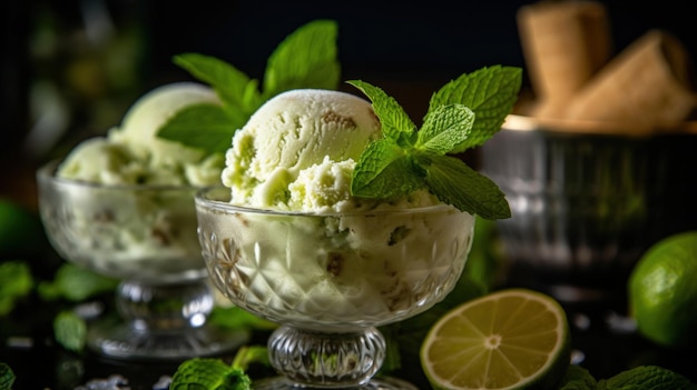 Gelato al lime e menta Illustrazione AI GenerativexA