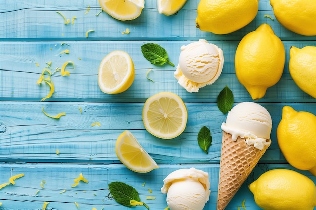 Gelato al limone in deliziosi coni di waffle