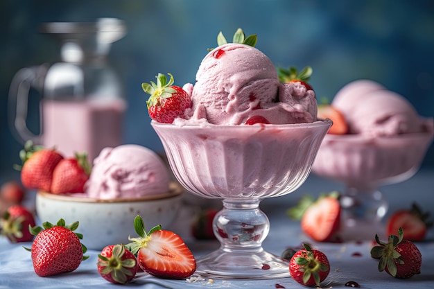 Gelato alla fragola con frutti di bosco freschi