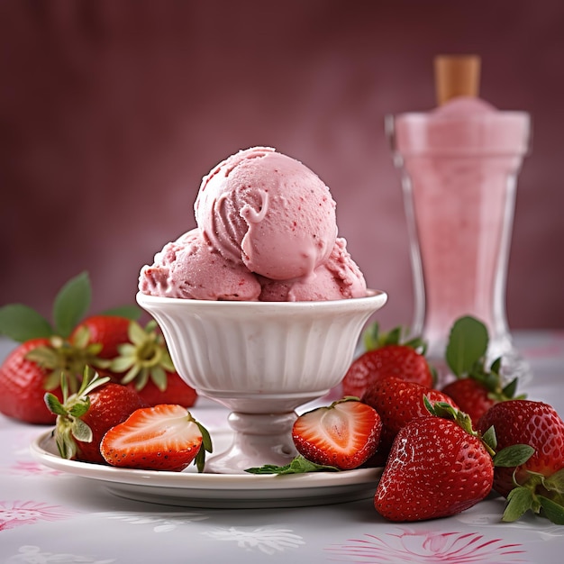 gelato alla fragola con spruzzata di fragole