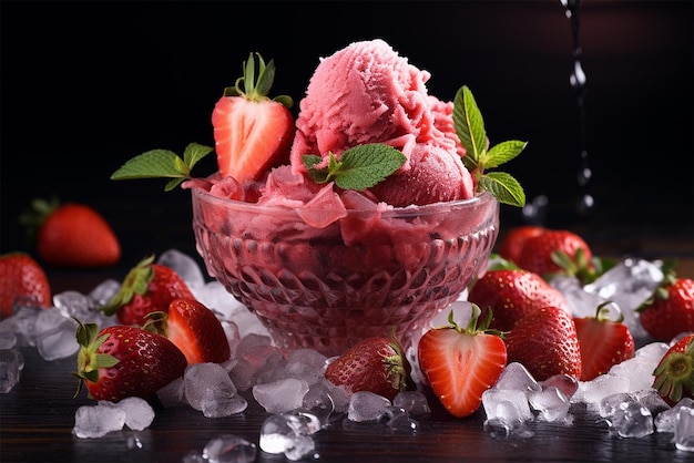 gelato alla fragola fresco da vicino Frutti naturali design succoso banner