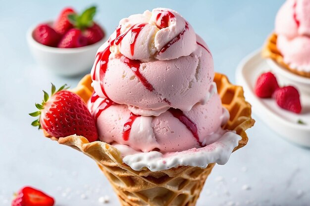 Gelato alla fragola in un waffle cone