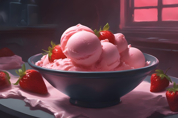 gelato alla fragola in una ciotola